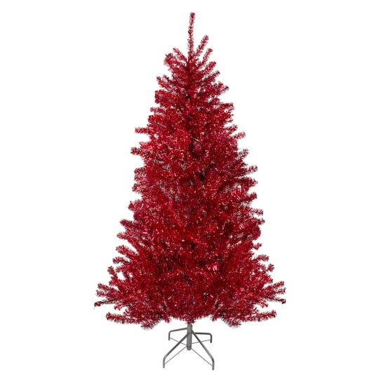 7ft. Unlit Metallic Red Tinsel Artificial Christmas Tree